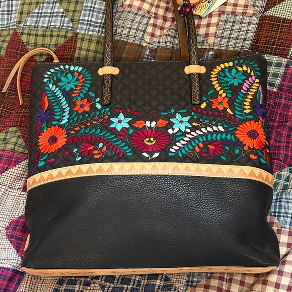 Consuela Black Tote with Multicolor Floral Embroidery - Picture 4 of 16